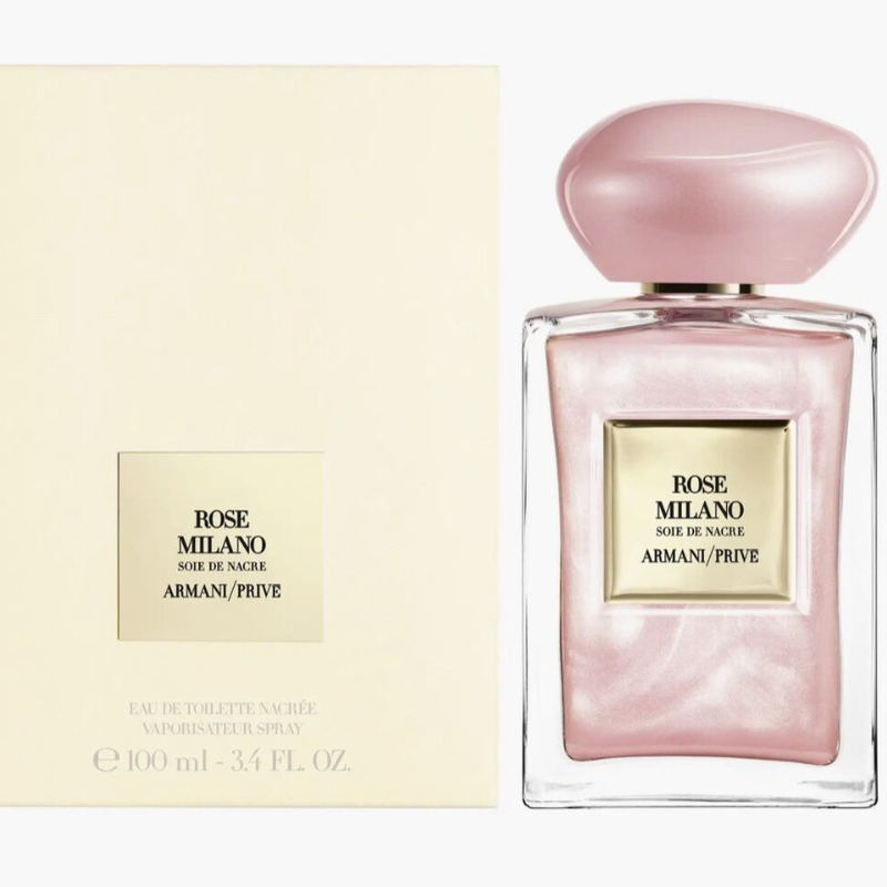  Armani/Prive Rose Milano Soie De Nacre sở hữu thiết kế tinh tế với chai thủy tinh trong suốt và lớp nhũ ngọc trai tạo hiệu ứng óng ánh như lụa